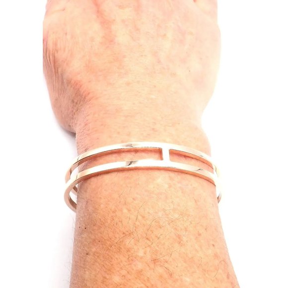 Authentic! Hermes 18k Rose Gold H Open Cuff Bangle Bracelet - Picture 6 of 7